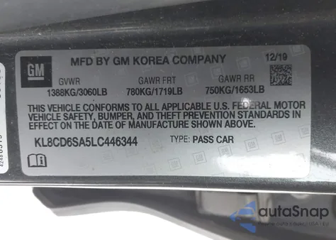 2020 Chevrolet Spark Fwd 1Lt Automatic z USA, uszkodzony, nr VIN KL8CD6SA5LC446344